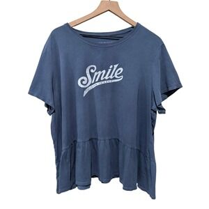 Life Is Good Women Crusher Lite Tee XXXL Blue Smile Peplum Ruffle Short Sleeve